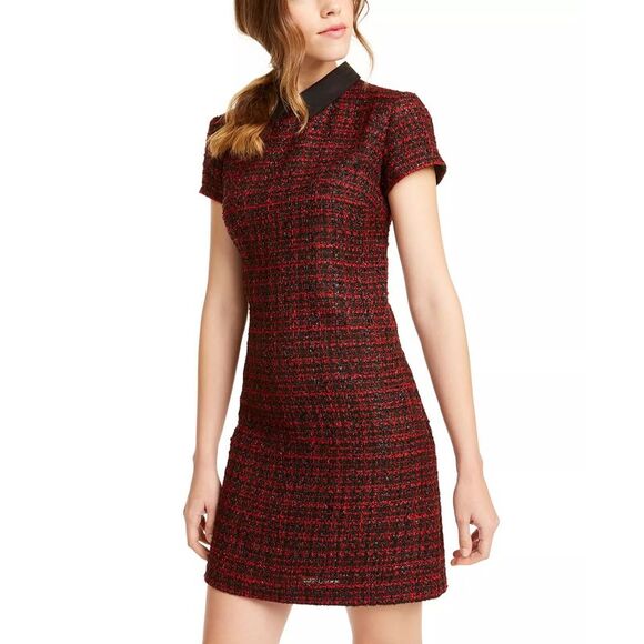 Maison Jules Women's Collared Tweed Shift Dress   Red Size X-Large - Picture 3 of 4